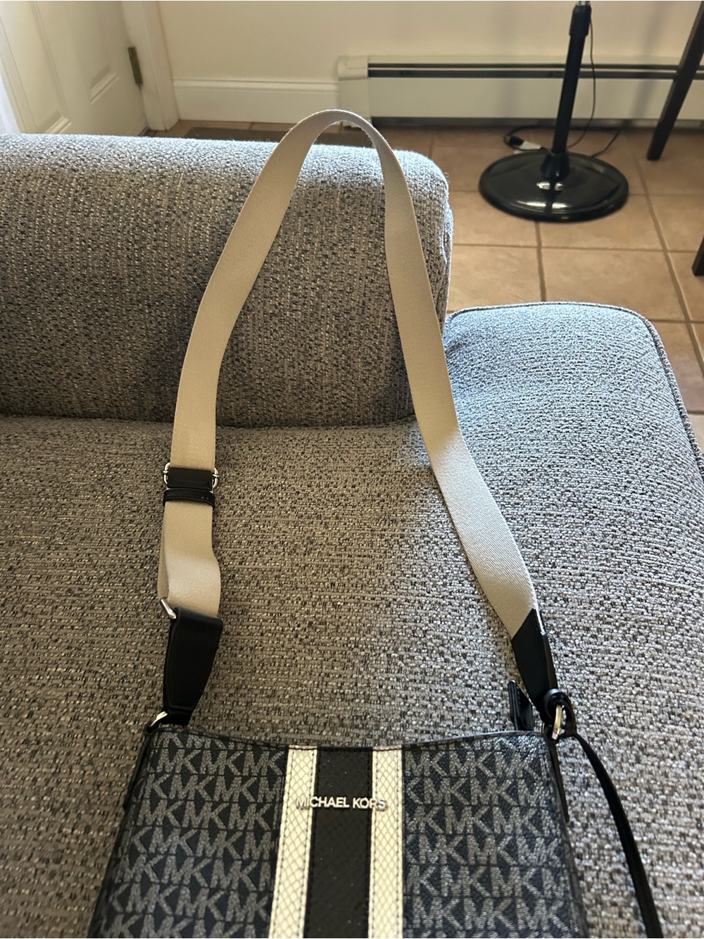 Michael Kors Black & Ivory Logo Crossbody with Contrast Center Stripe - Picture 2 of 6